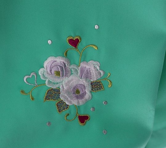 卒業式袴単品レンタル[刺繍]ミントグリーンにバラとハート刺繍[身長153-157cm]No.651